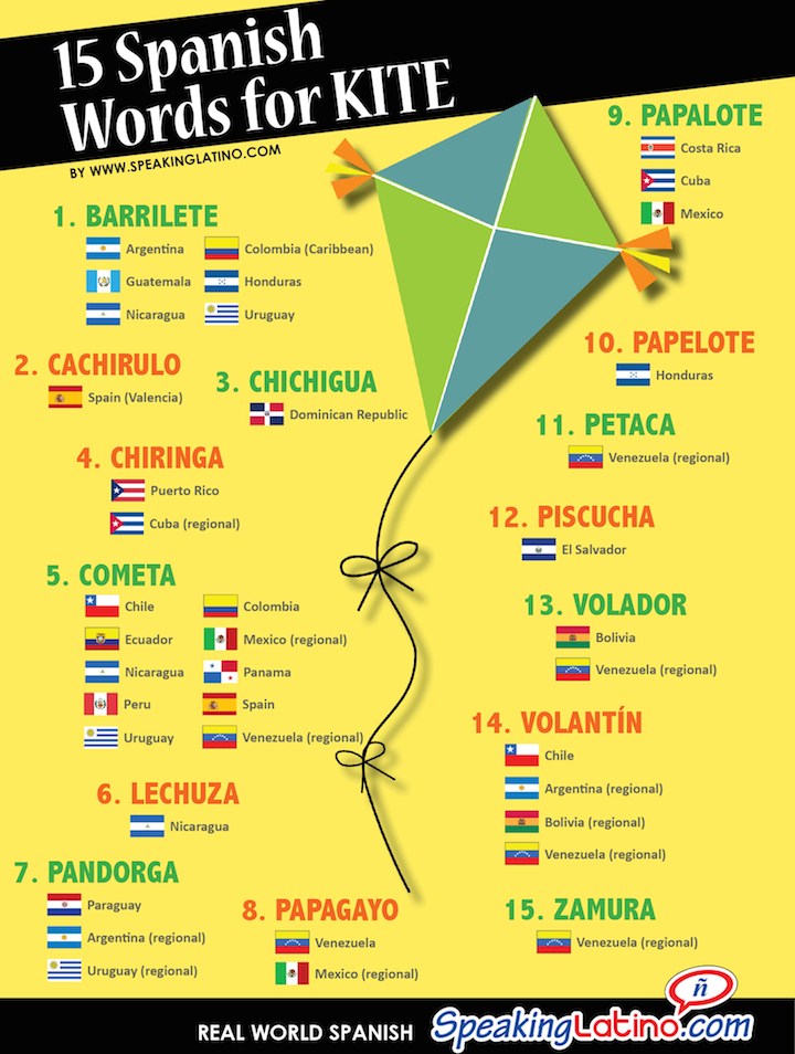 Spanish Words for Kite Infographic