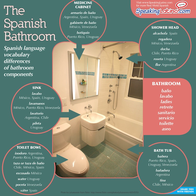 Spanish Words for Bathroom and Bathroom Components INFOGRAPHIC