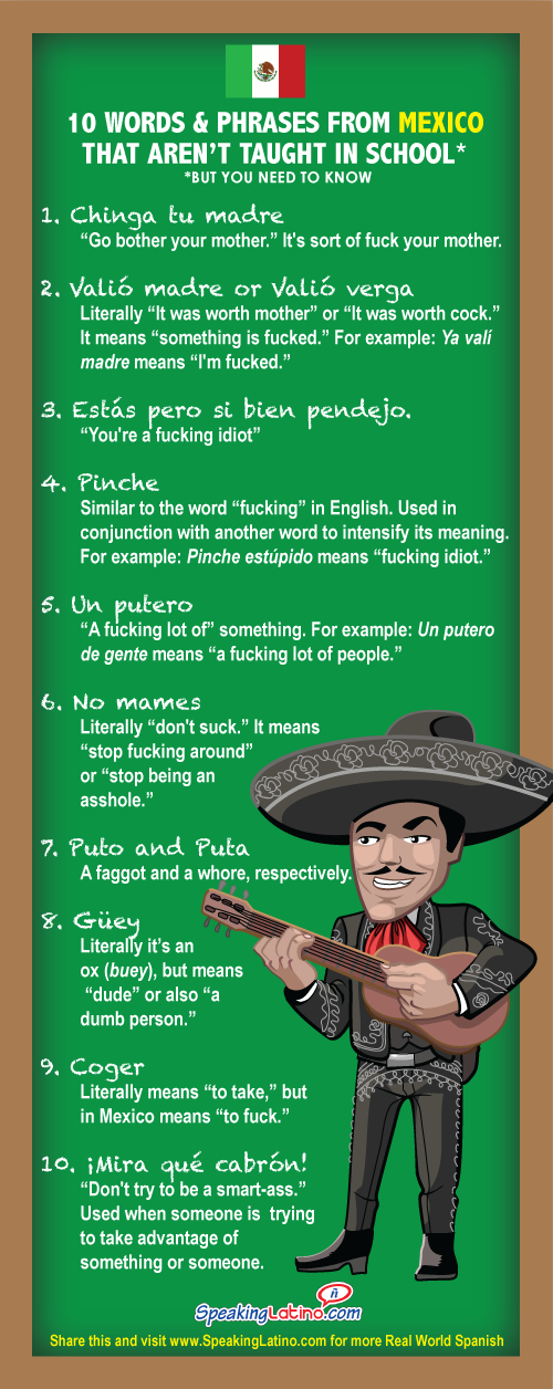10 Best Mexican Spanish Swear Words And Insults Infographic 