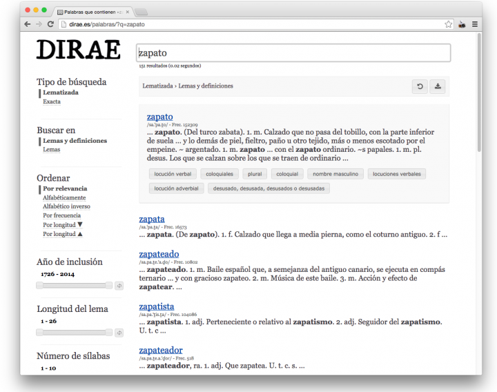 spanish dictionary online DIRAE