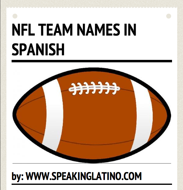 Spanish NFL English Names in Spanish of The NFL Teams Infographic