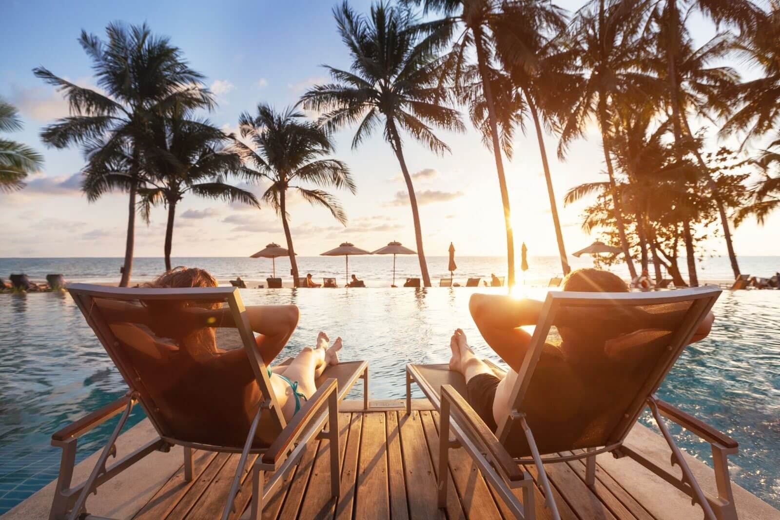 Two people resting during vacation in a tropical scenery